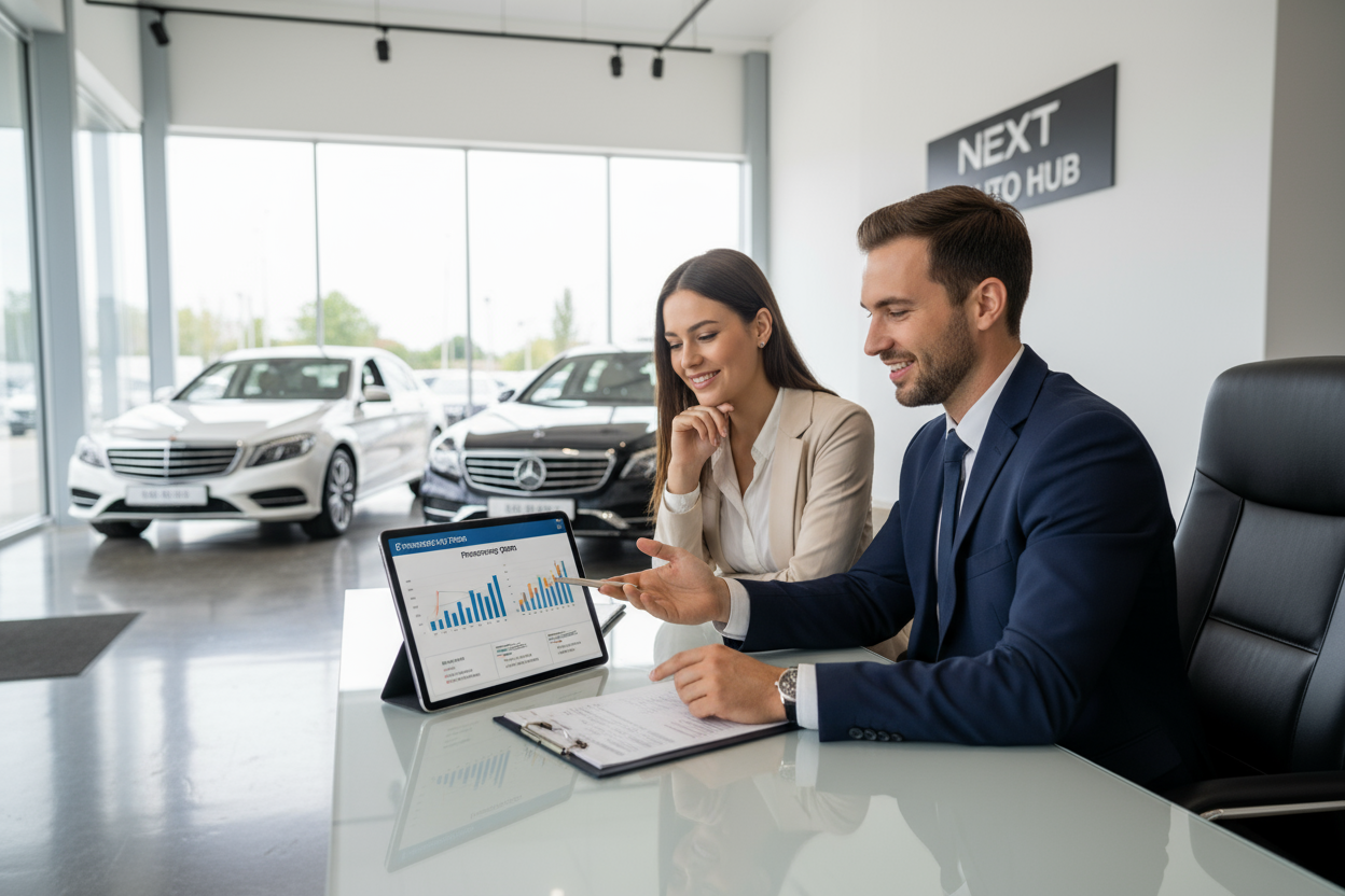 discussing financing options with a customer in Next Auto Hub